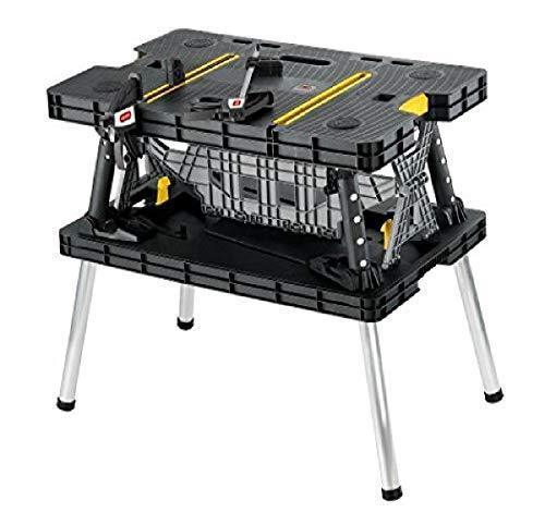 Keter C 197283 Folding Table Work Bench For Miter Saw Stand Woodworking Tools And Accessories With Included 12 In. Wood Clamps C Easy Garage