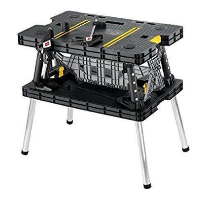 Keter C 197283 Folding Table Work Bench For Miter Saw Stand Woodworking Tools And Accessories With Included 12 In. Wood Clamps C Easy Garage