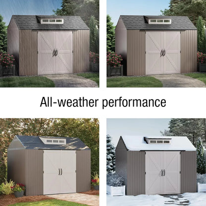 Rubbermaid Resin Outdoor Storage Shed With Floor Weather Resistant Gray Organization For Home