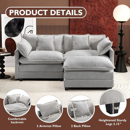 111.4 In. L-Shaped Modern Sofa Modular Cloud Sofa Ottoman 4-Seater Chenille Deep Seat Sofa