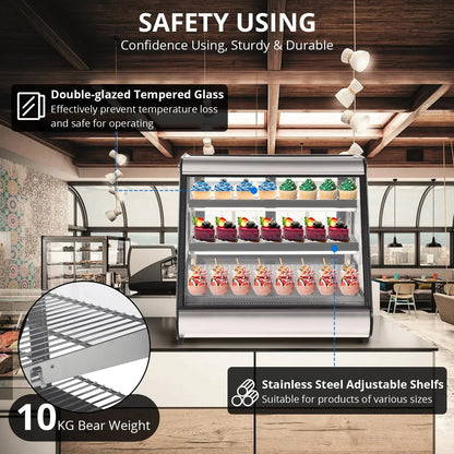 Commercial Refrigerator Display Case 130L, 4.6 Cu. Ft., Auto Defrost, Tempered Glass Plus LED Lighting, Countertop Commercial Use