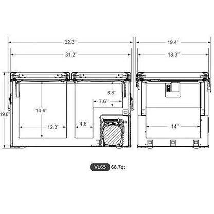Dual Zone Portable Refrigerator Plus Secop Compressor 65 Liters