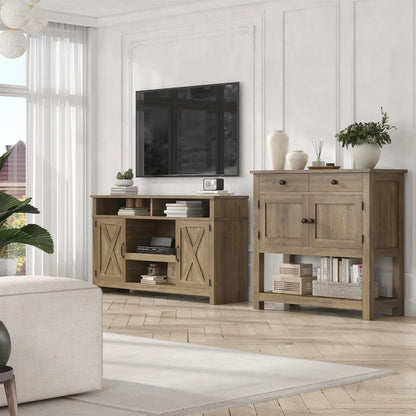 Hostack Farmhouse Console Table With 2-Door Cabinet And 2 Drawers, Coffee Bar, Entryway Table With Storage Shelf