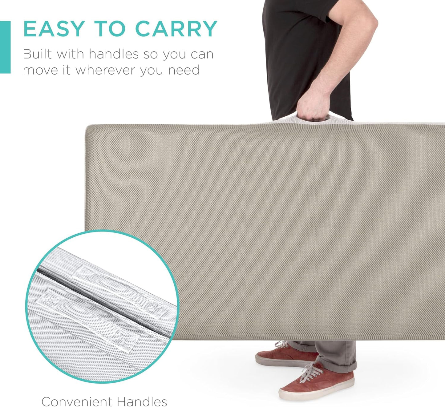 Best Choice Products 4 In. Portable Queen-Size Mattress, Tri-Fold Mattress For Camping, Guest, Toddler, Foam Plush w/Carry Case- Grey