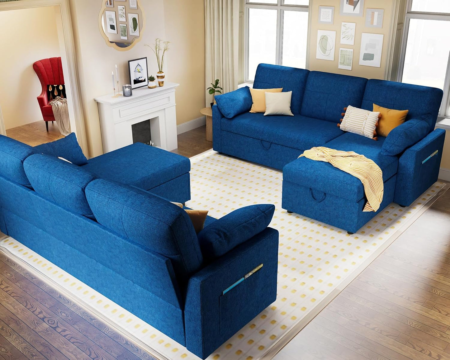 VanAcc Sofa Bed, Sleeper Sofa With Storage Chaise 2-in-1 Pull Out Couch Living Room