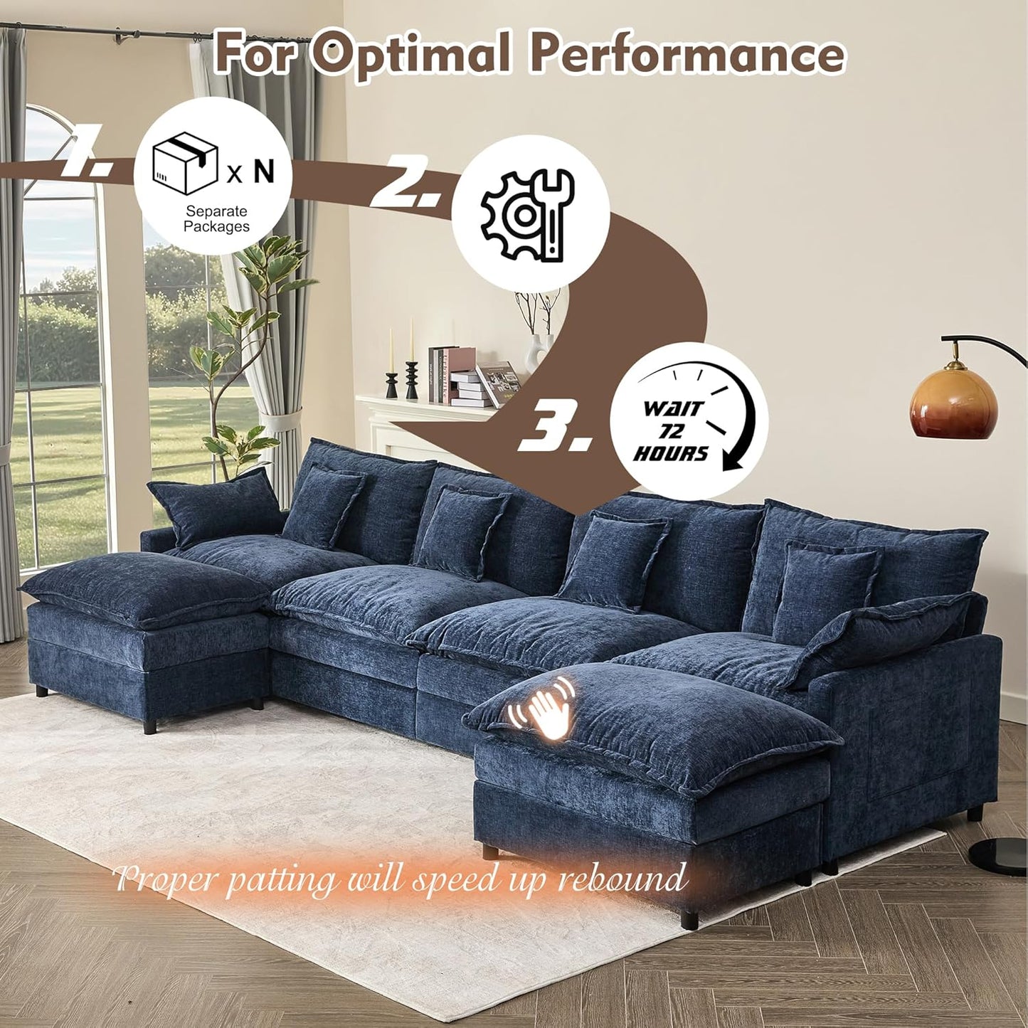 108 In. U Shape Sofa Sectional Sofa Comfortable Cloud Sofa With Removable Footstool