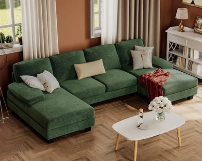 Furmax Sectional Couches For Living Room, U-Shaped Sofa Couch With Linen Fabric, 4 Seat Sofa Set With Double Chaise For Apartment, Fabric, Grey