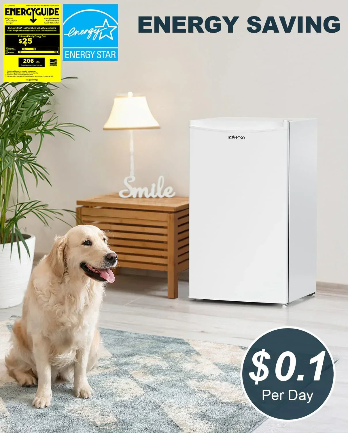 Upstreman 3.2 Cu. Ft. Mini Fridge Freezer Single Door Fridge Dorm Fridge Adjustable Thermostat