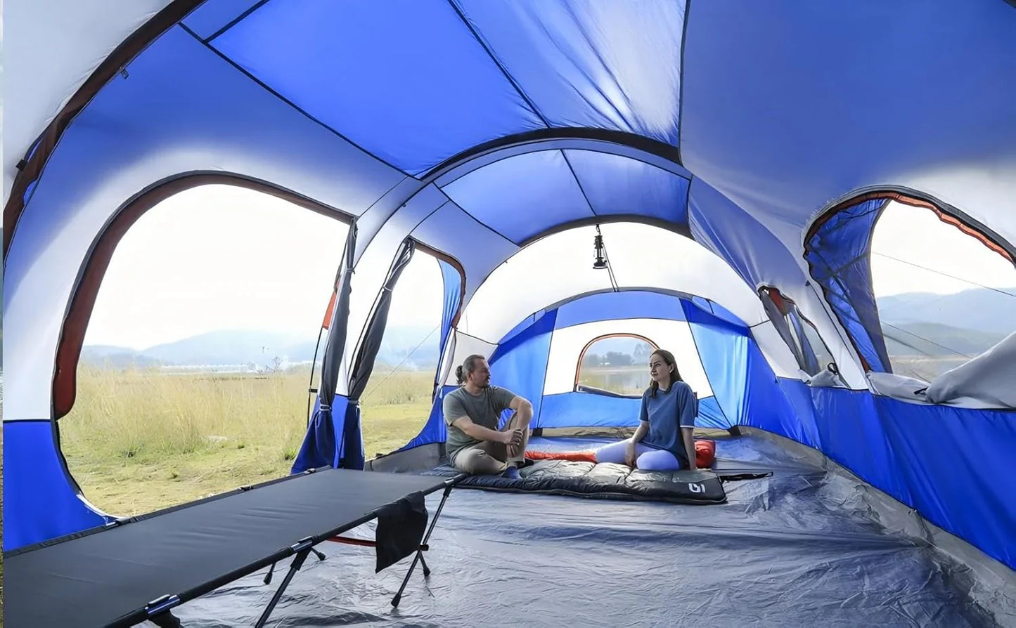 Campros Cp Tent 12-Person-Camping-Tents, 3 Room Family Tents, Waterproof Windproof Family Tent With Top Rainfly, 6 Large Mesh Windows