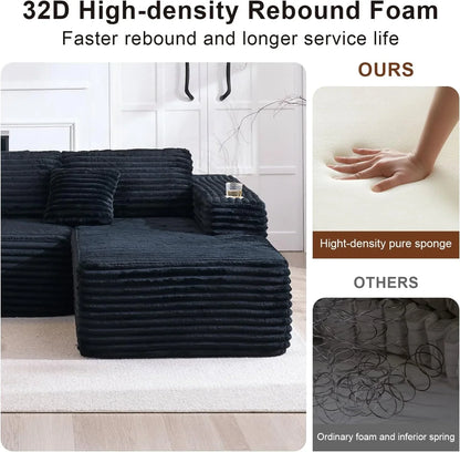 Cloud Sectional Couch With L-Shape Chaise, Modern Modular Sofa With Deep Seat, Built-In Cup Holder And Storage Pocket For Living Room Bedroom