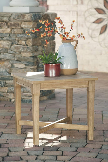Signature Design By Ashley Clare View Coastal Outdoor Patio Eucalyptus Sofa With Cushions, Beige
