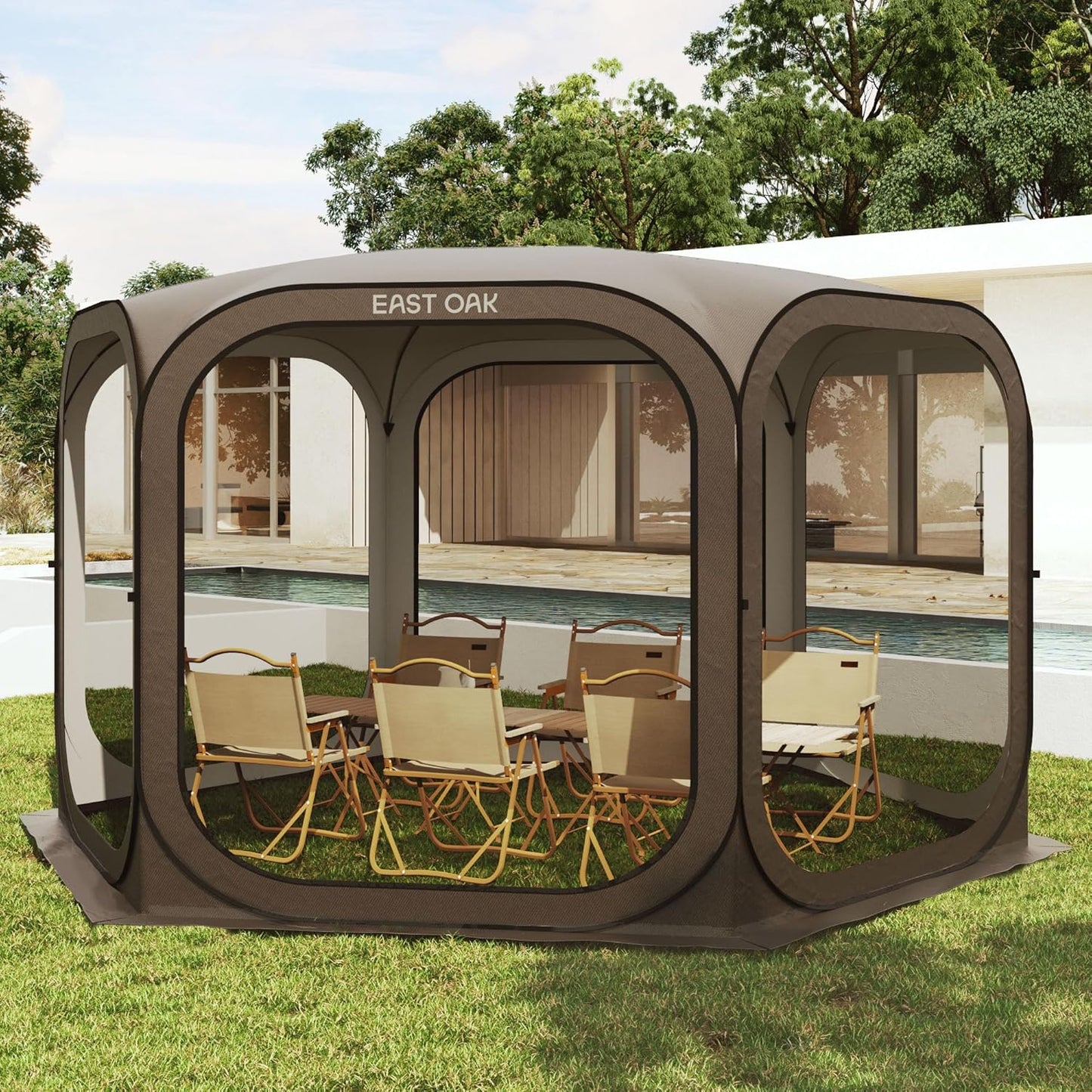 East Oak Screen House Tent Pop-Up, Portable Screen Room Canopy Instant Screen Tent 10 x 10 Ft. With Carry Bag For Patio, Backyard