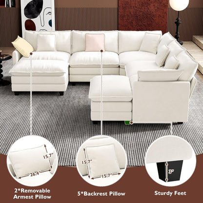 Ihanherry 146 In. U-Shaped Modern Sofa Modular Sectional Cloud Couch With 2 Ottoman