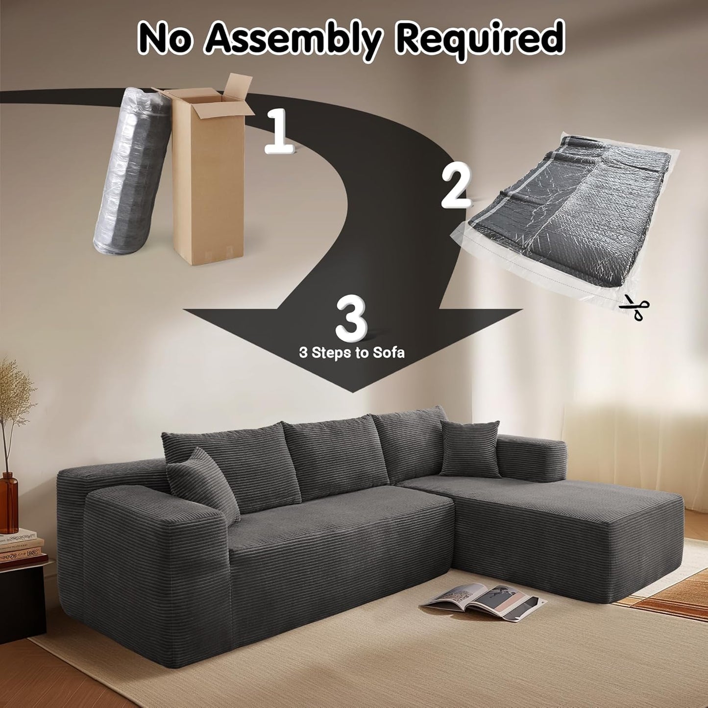 Ovios 104 In. Cloud Sectional Couch With L-Shape Chaise, Modern Modular Sofa With Deep Seat, Upholstered Couches For Living Room Bedroom