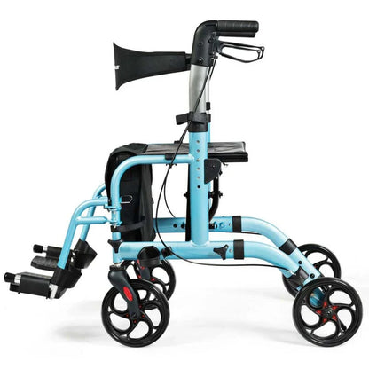 2-in-1 Rollator Walker Wheelchair Folding Medical Walker Aluminum Transport Chair Mobility Walking Aid- Comfortable And Ergonomic Design