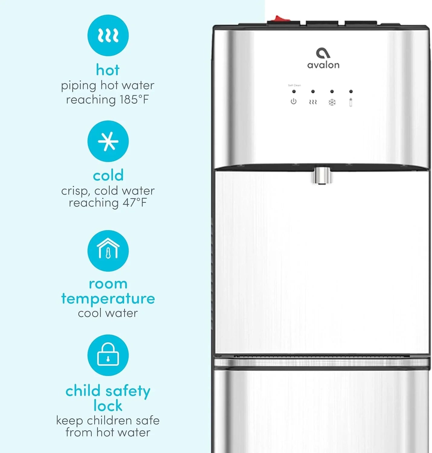 Limited Edition Self Cleaning Water Cooler Water Dispenser- 3 Temperature Settings- Hot, Cold And Room Water, Stainless Steel Construction