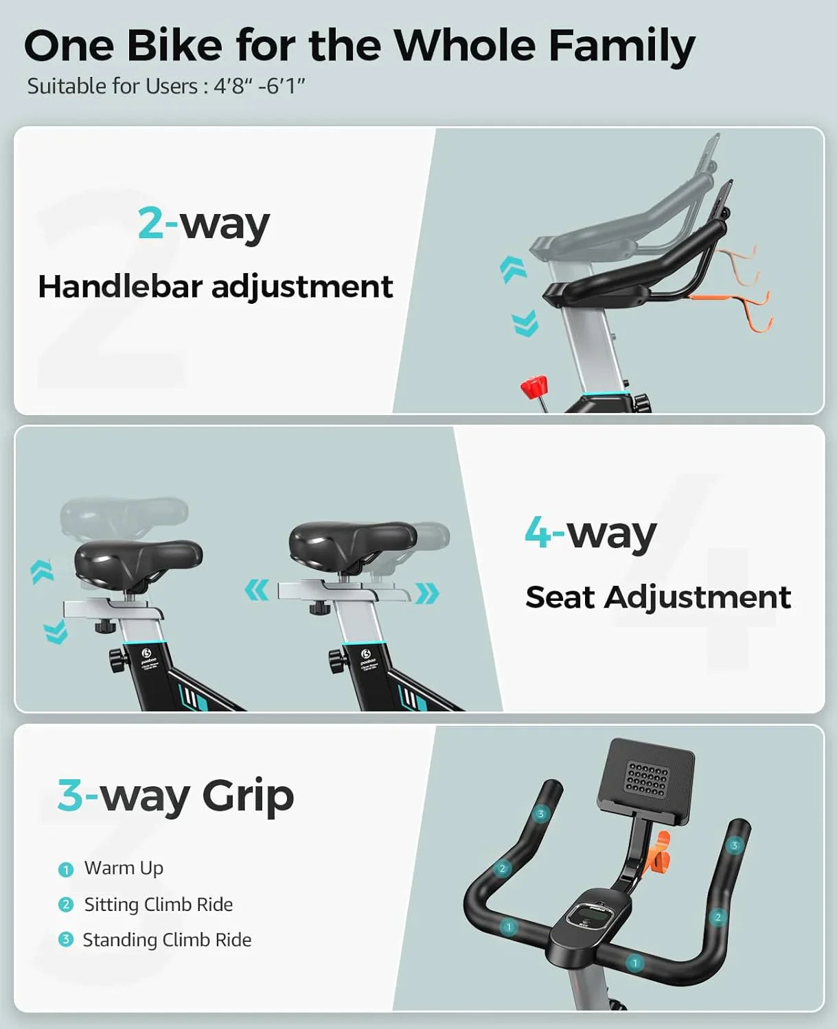 Pooboo Exercise Bike, Adjustable Magnetic/Brake Pad Resistance Silent Belt Drive, Indoor Cycling Bike For Home Cardio