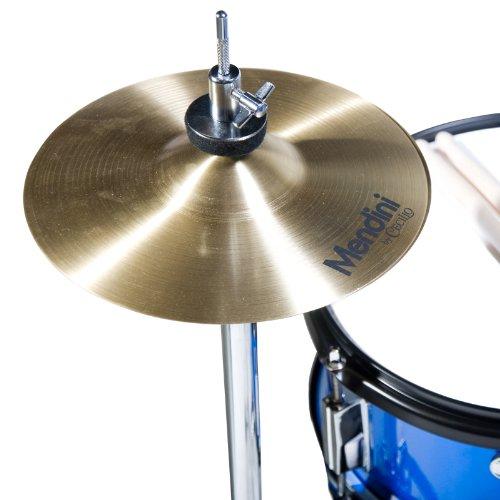 Mendini By Cecilio Drum Set For Kids/Junior, 16 In, 5 Piece, Blue Metallic, Starter Drums Kit w/Adjustable Throne, Cymbal, Pedal And Drumsticks