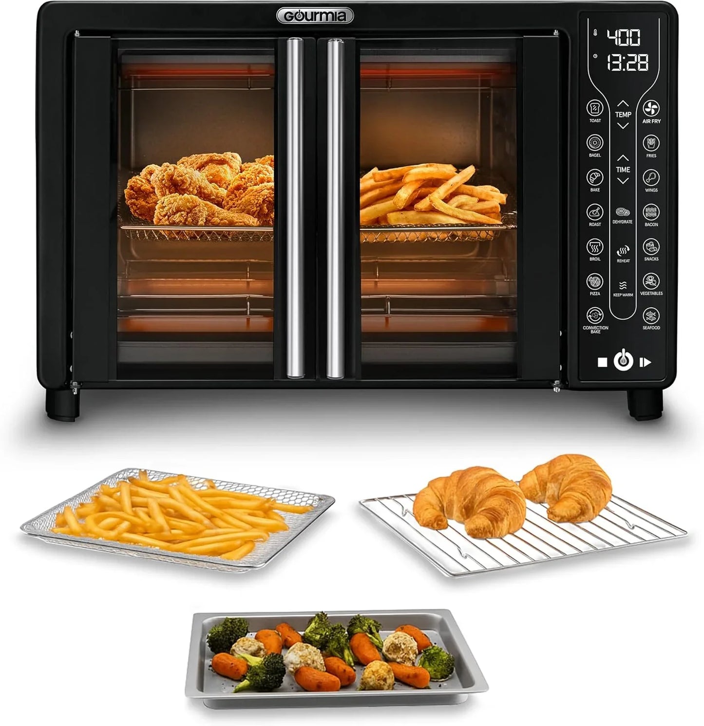 Gourmia French Door Air Fryer 25 Qt. Large Capacity Convection Oven, Fryforce 360 Degree