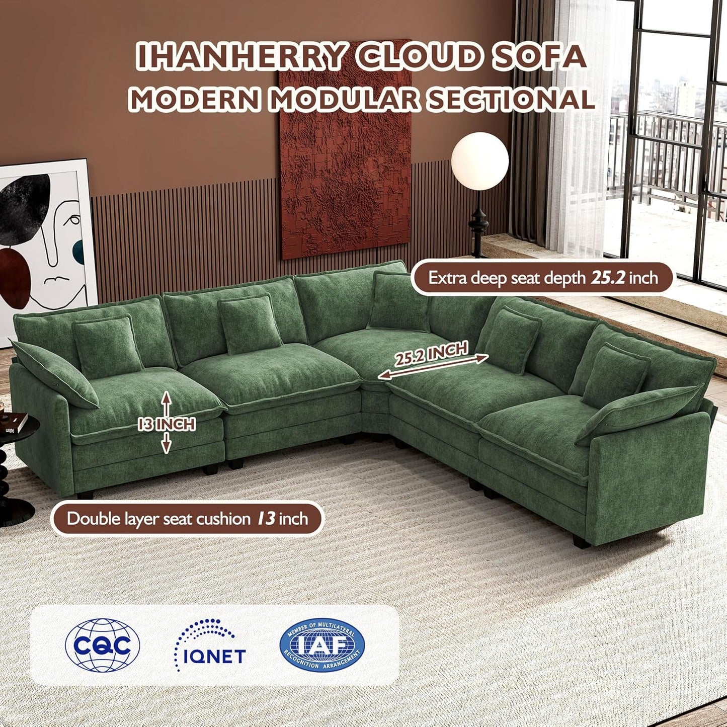 Ihanherry 146 In. U-Shaped Modern Sofa Modular Sectional Cloud Couch With 2 Ottoman