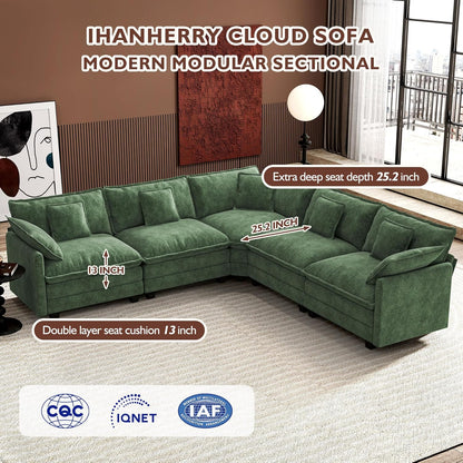 Ihanherry 146 In. U-Shaped Modern Sofa Modular Sectional Cloud Couch With 2 Ottoman