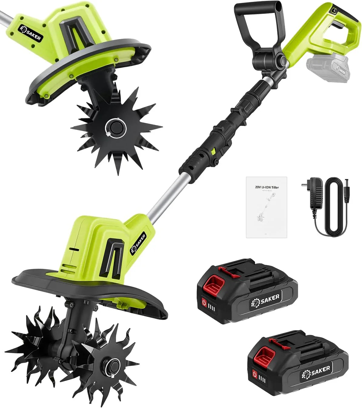 Saker 22V Cordless Electric Garden Tiller Cultivator, Lightweight Rototiller For Gardening, 9-Inch Tilling Width