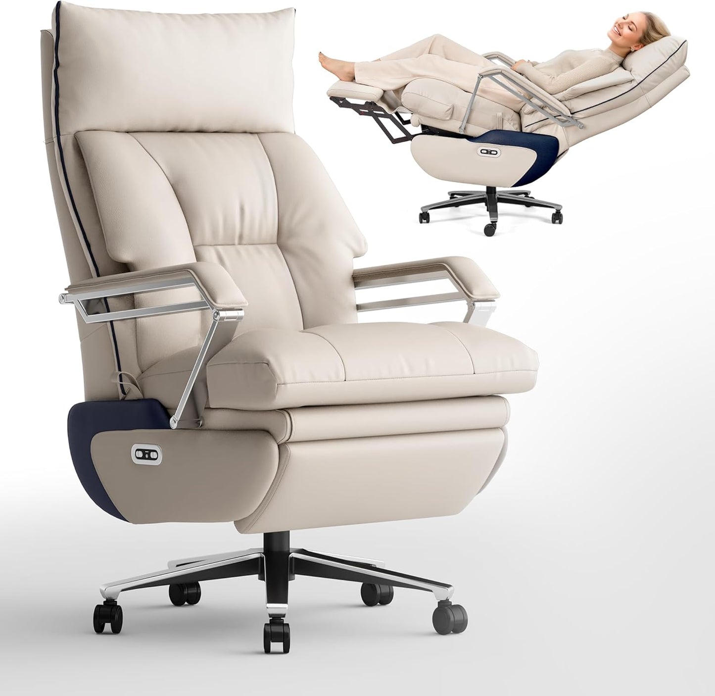 M80 Dual Motor Executive Office Chair With Footrest, Big And Tall, 420lbs, Beige