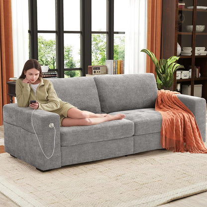 111.4 In. L-Shaped Modern Sofa Modular Cloud Sofa Ottoman 4-Seater Chenille Deep Seat Sofa