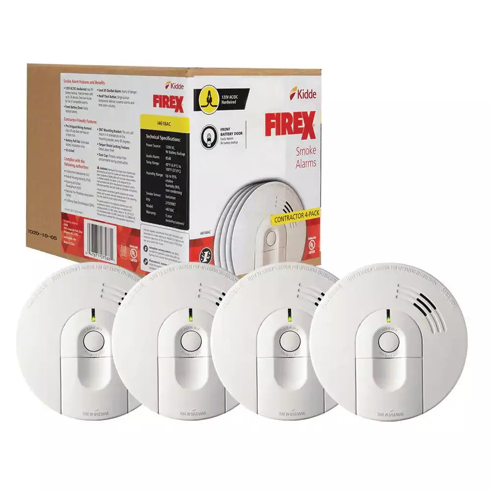 i4618 4-Pack Hardwired Smoke Alarm With Ionization Sensor, 120V AC, 9V Battery Backup