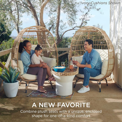 Best Choice Products Wicker Egg Chair Oversized Indoor Outdoor Lounger For Patio Backyard Living Room W/4 Cushions Steel Frame 440lb Capacity- Ivory