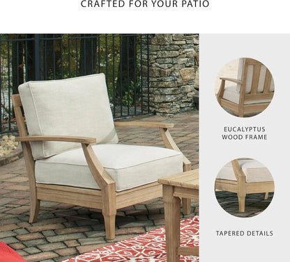 Signature Design By Ashley Clare View Coastal Outdoor Patio Eucalyptus Sofa With Cushions, Beige