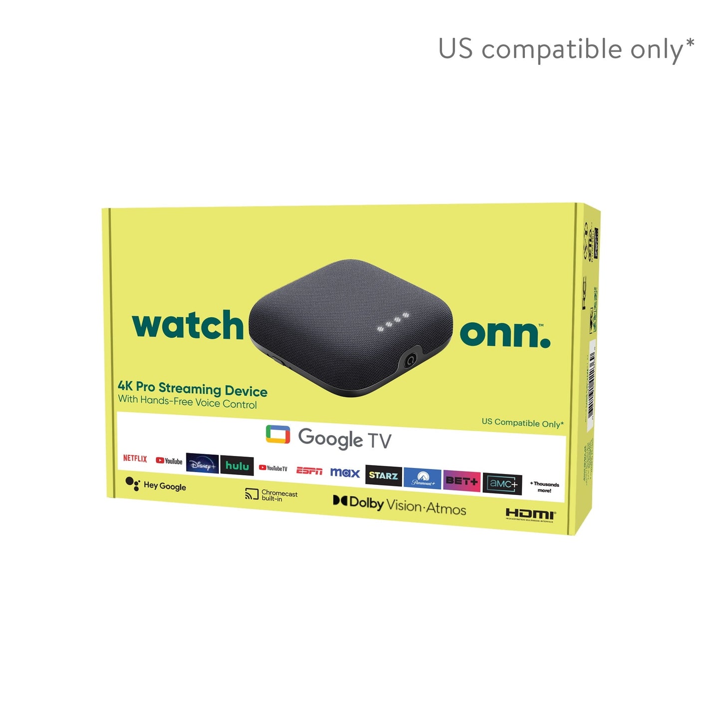 Onn. 4K Pro Streaming Device With Google TV, 4K UHD, Dolby Vision And Atmos, Hands Free Voice Control, Wi-Fi 6, Smart Hub