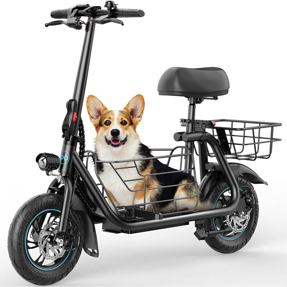 Gyroor Electric Scooter With Basket And Seat, 550W, 20 Mile Range
