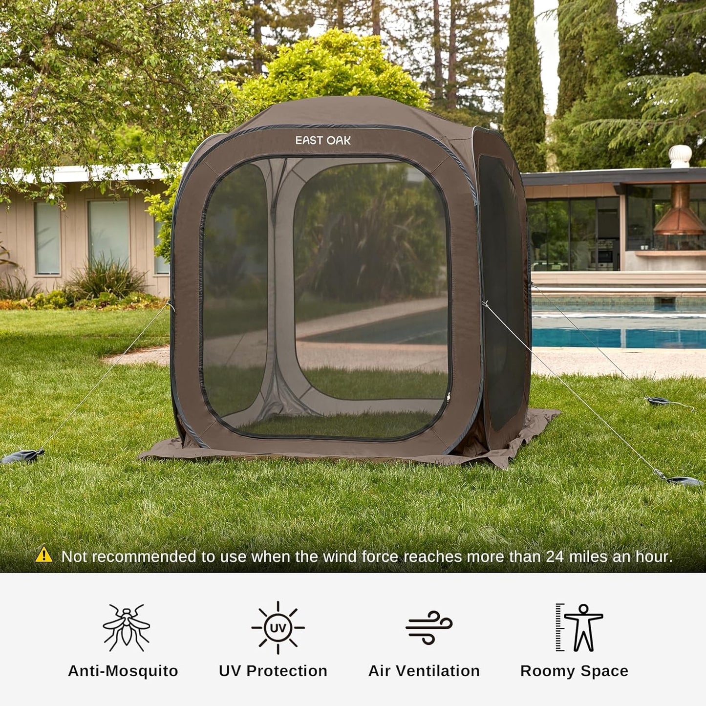 East Oak Screen House Tent Pop-Up, Portable Screen Room Canopy Instant Screen Tent 10 x 10 Ft. With Carry Bag For Patio, Backyard