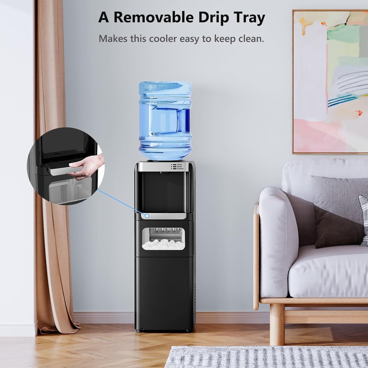 Top Loading Water Dispenser With Ice Maker, Hot And Cold, 5 Gallon, Child Lock, Black