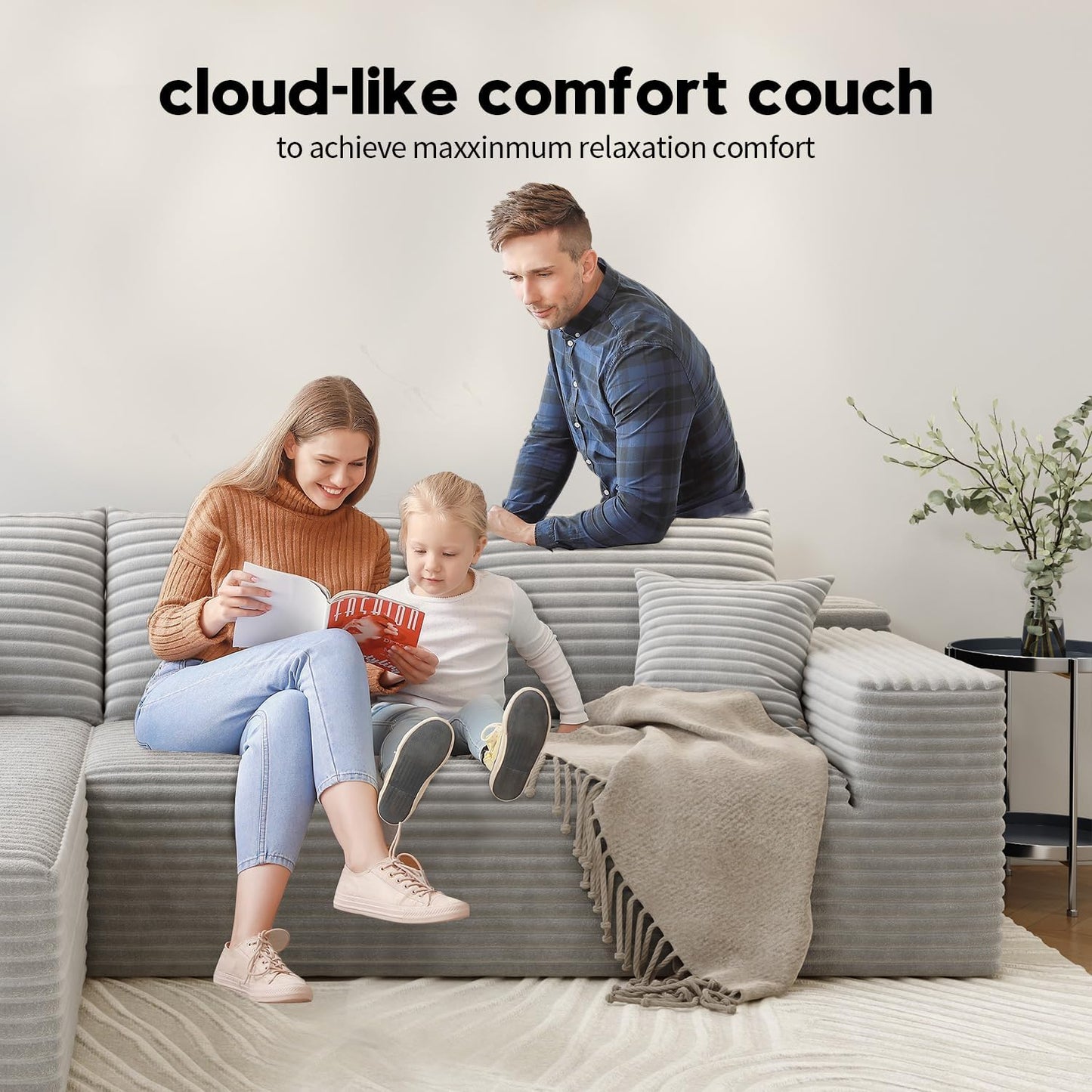 107.5 In. Cloud Modular Sectional Sofa Couch With L-Shape Chaise, Modern Minimalist Upholstered Couches For Living Room Bedroom