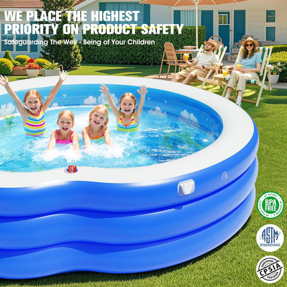 Upgraded Inflatable Pool With Canopy, Inflatable Family Lounge Pool, Round Blow Up Pool For Adult With Bench And Backrest