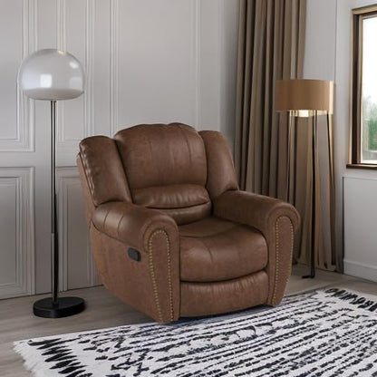 Canmov Leather Recliner Chair, Classic And Traditional Manual Recliner Chair With Comfortable Arms And Back Single Sofa For Living Room, Nut Brown