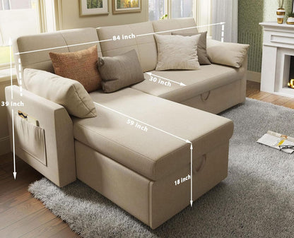 VanAcc Sofa Bed, Sleeper Sofa With Storage Chaise 2-in-1 Pull Out Couch Living Room