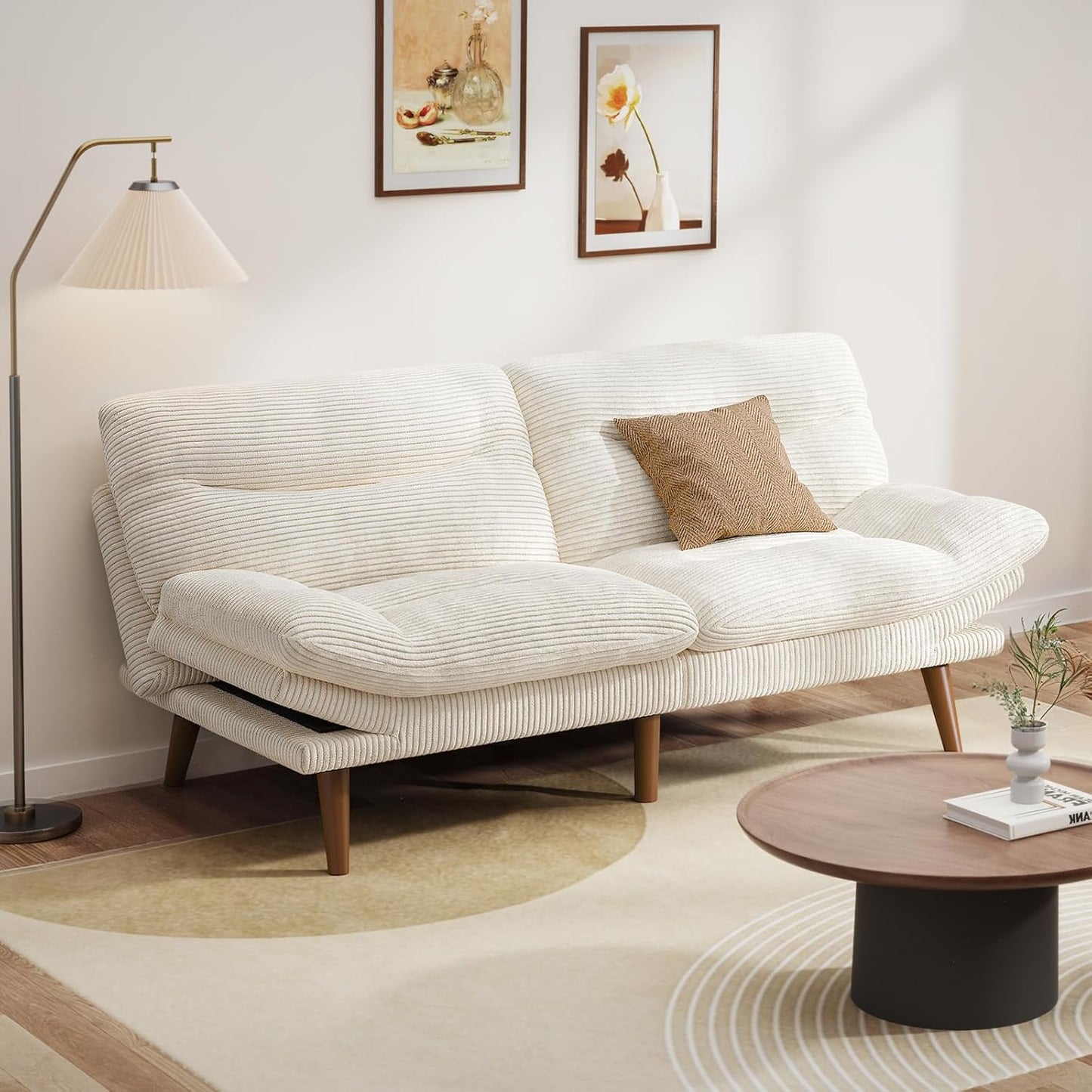 Pipishell Convertible Futon Sofa Bed, 66 In. Corduroy Futon Couch With Adjustable Backrest And Armrests, Recliner Sleeper Sofa For Small Spaces