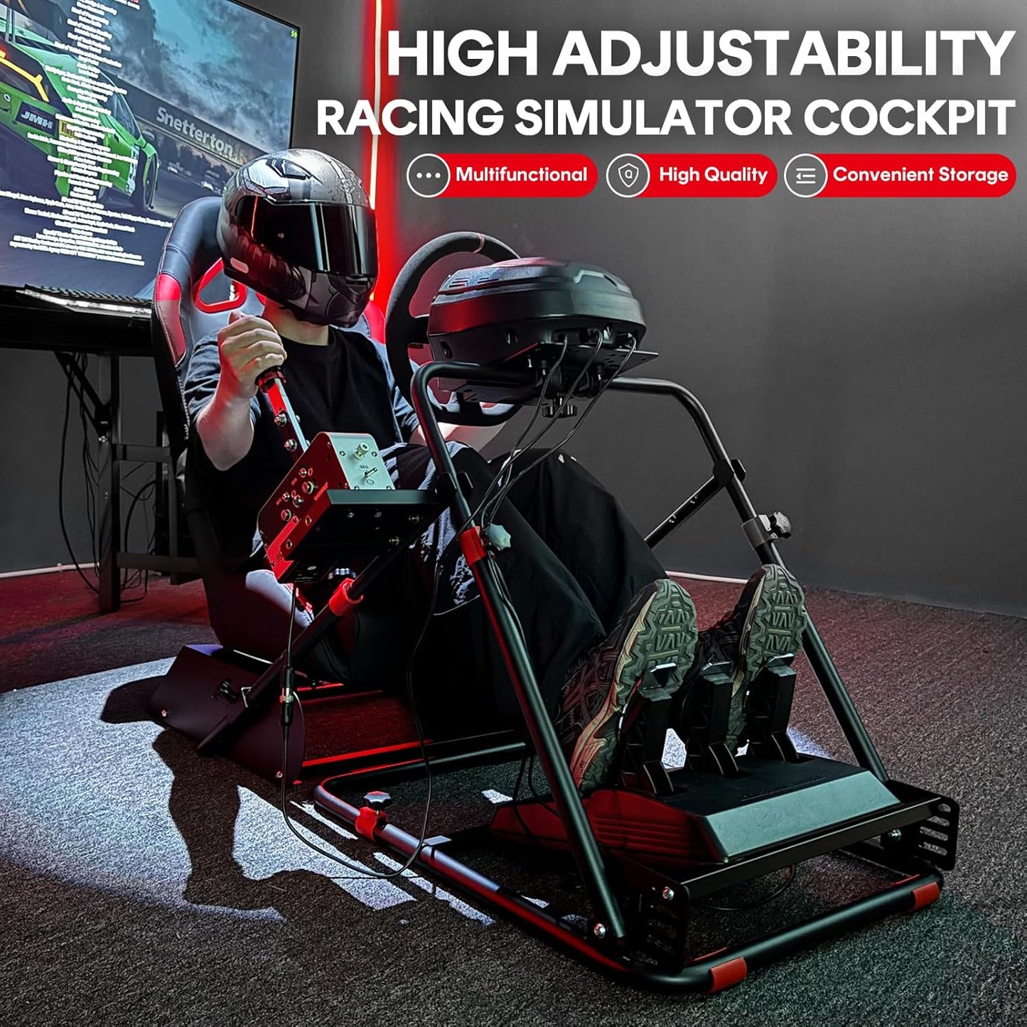 Racgting Racing Simulator Cockpit, Foldable Seat, Logitech/Thrustmaster