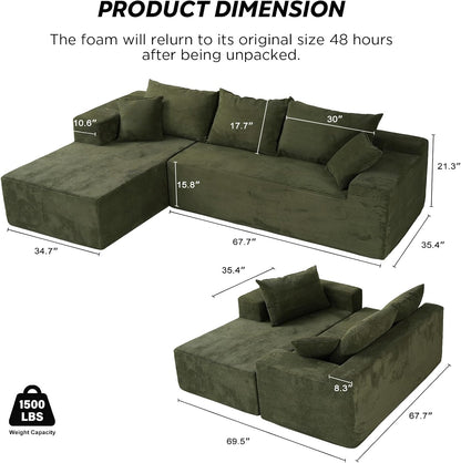 Cloud Sectional Couch With L-Shape Chaise, Modern Modular Sofa With Deep Seat, Upholstered Couches For Living Room Bedroom, No Assembly Required