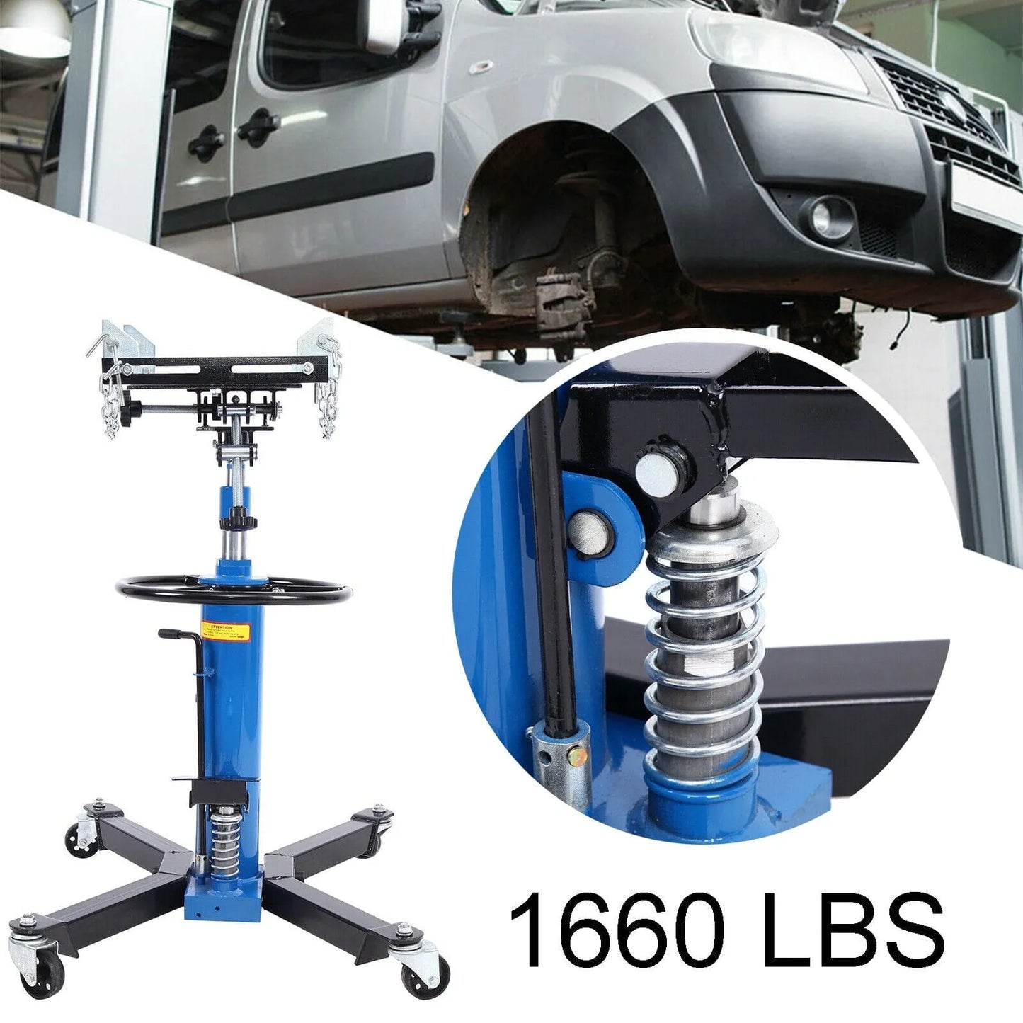 1660 Pounds Hydraulic Car Transmission Jack Vertical Lift With 360 Degree Swivel Wheel Pedal, Blue,33 In.-70 In., 0.75Ton