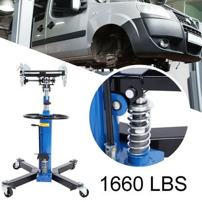 1660 Pounds Hydraulic Car Transmission Jack Vertical Lift With 360 Degree Swivel Wheel Pedal, Blue,33 In.-70 In., 0.75Ton