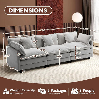 Ihanherry 146 In. U-Shaped Modern Sofa Modular Sectional Cloud Couch With 2 Ottoman
