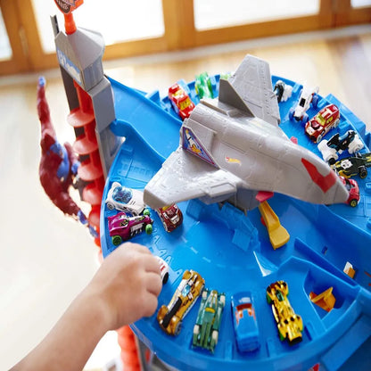 Hot Wheels Track Set With 4 1, 64 Scale Toy Cars, Super Ultimate Garage, Over 3 Ft. Tall