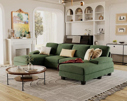 Furmax Sectional Couches For Living Room, U-Shaped Sofa Couch With Linen Fabric, 4 Seat Sofa Set With Double Chaise For Apartment, Fabric, Grey