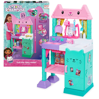 Gabby's Dollhouse Cakey Cat Kitchen Set For Kids, 3 Ft. Tall Play Kitchen With Sounds And Accessories