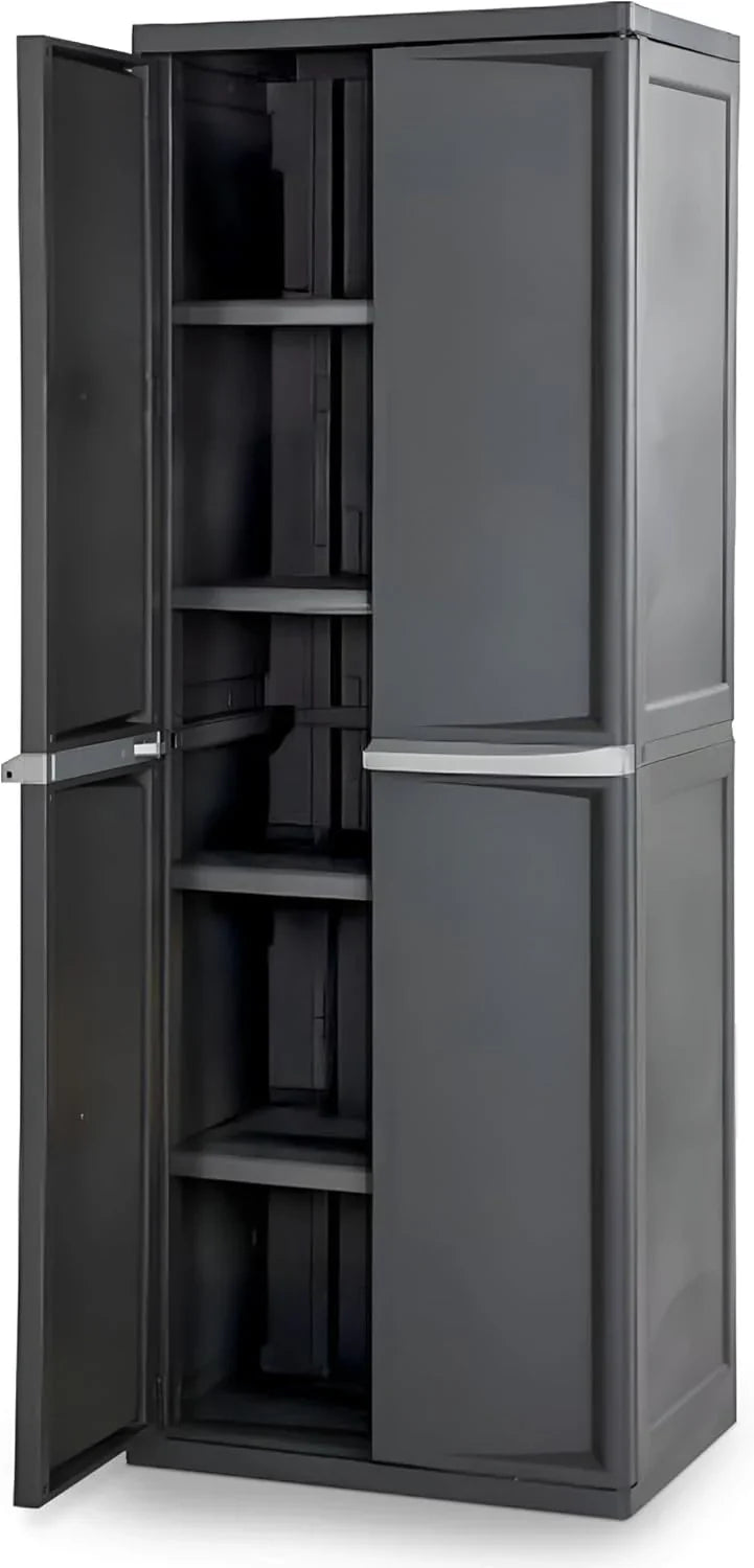 Sterilite 4 Shelf Cabinet, Lockable Utility Storage w/Adjustable Shelves, Gray