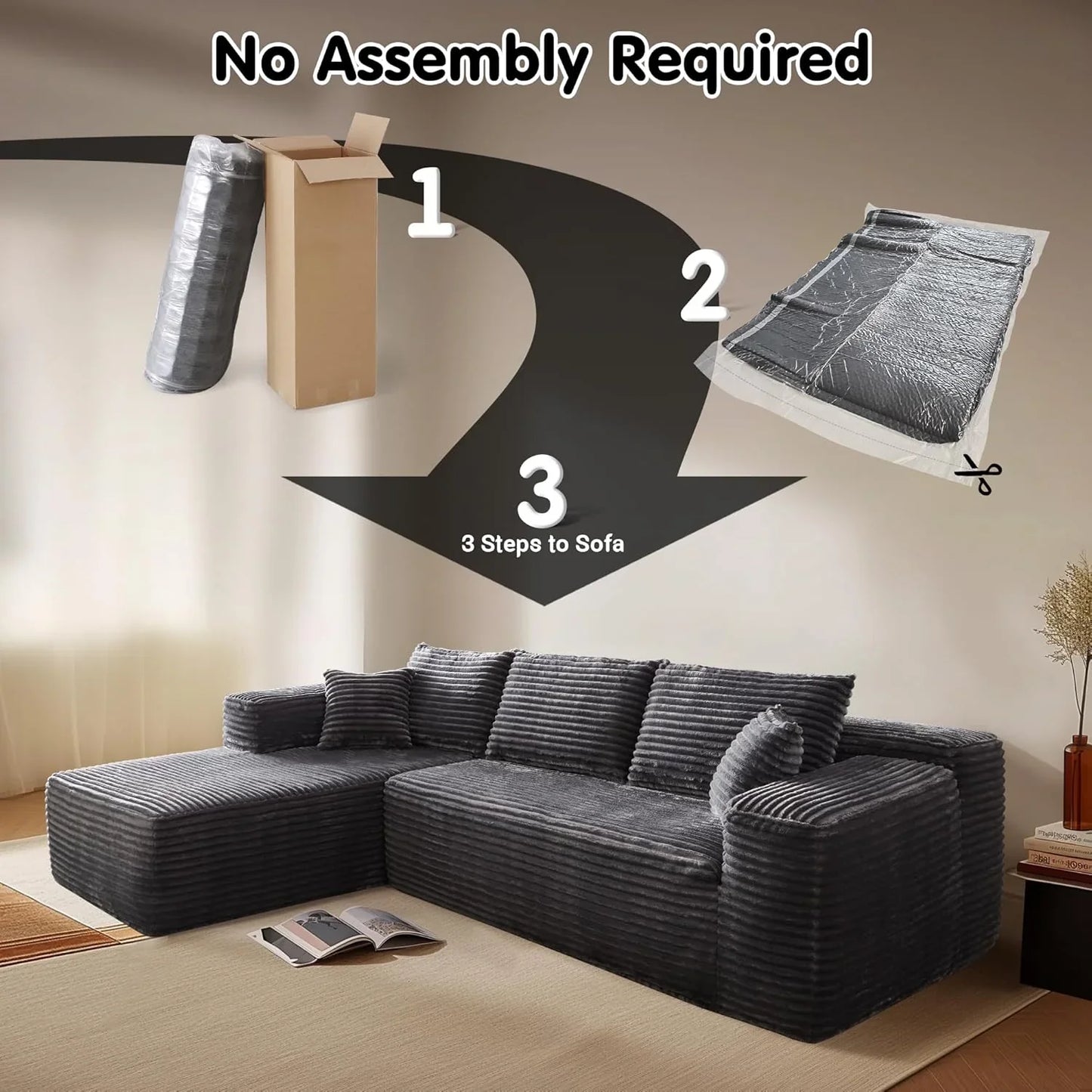 Ovios 104 In. Cloud Sectional Couch With L-Shape Chaise, Modern Modular Sofa With Deep Seat, Upholstered Couches For Living Room Bedroom